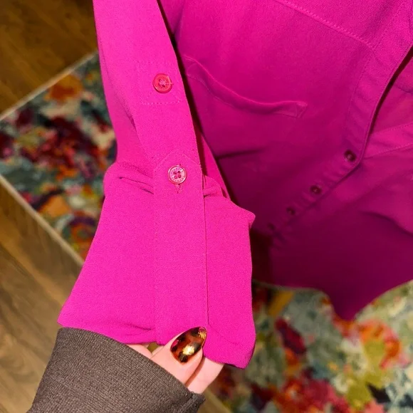 2/$10 • Express Fuchsia Portofino Button Down Blouse - Size: Small - Picture 3 of 9